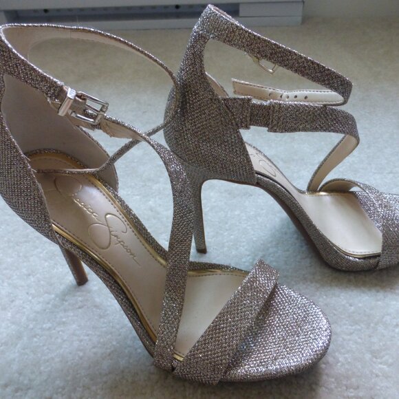 JESSICA SIMPSON gold glitter sparkle strappy heels - NWOT! - Picture 13 of 14